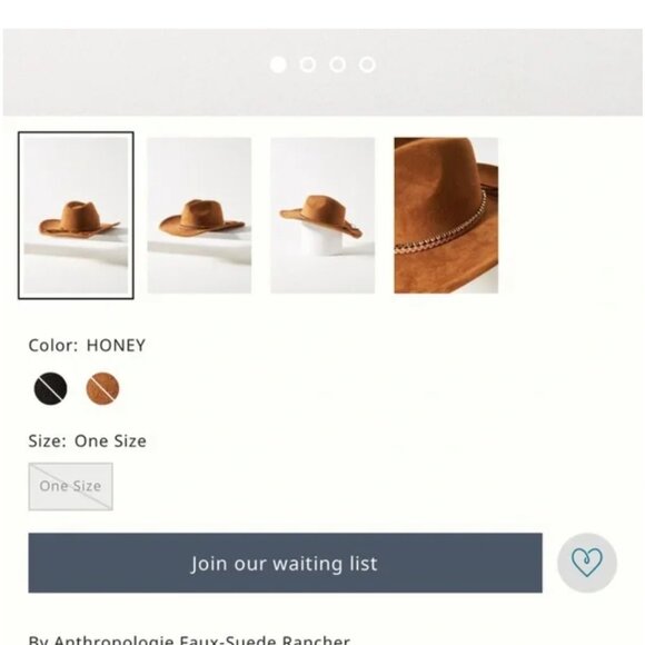 NWT Anthropologie Faux-Suede Rancher Hat in Honey Brown OS - Picture 5 of 9